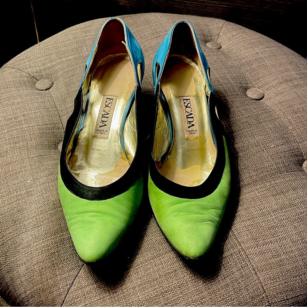 Vintage Escada Blue and Green Low Heels Size 7